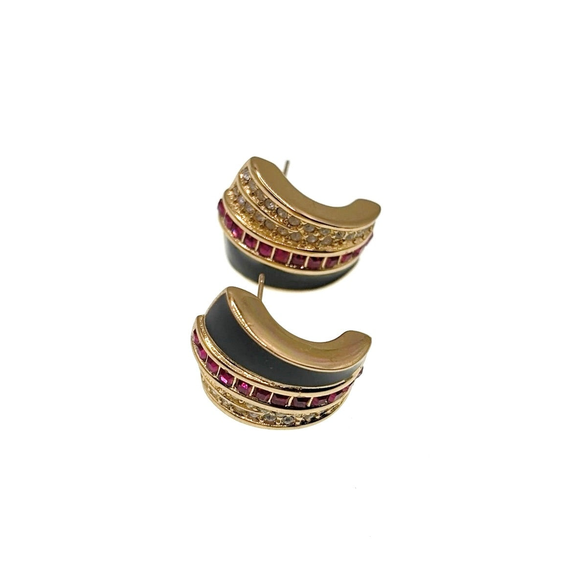 Retro Gold Tone Studs Pink Earrings