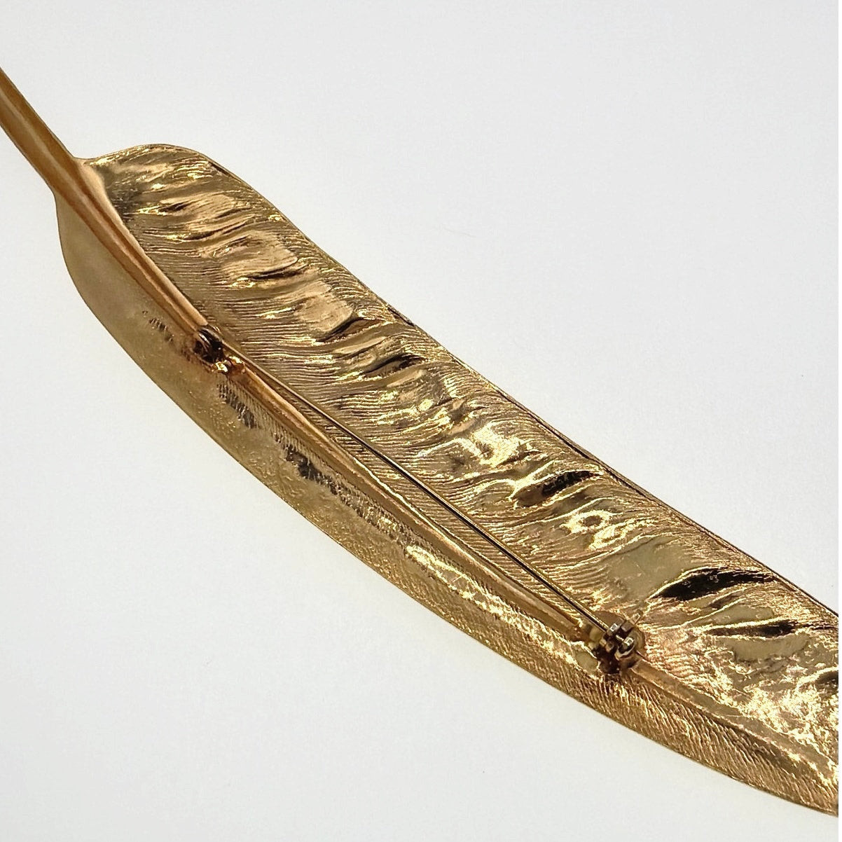 Feather Vintage Gold Tone Brooch 6”
