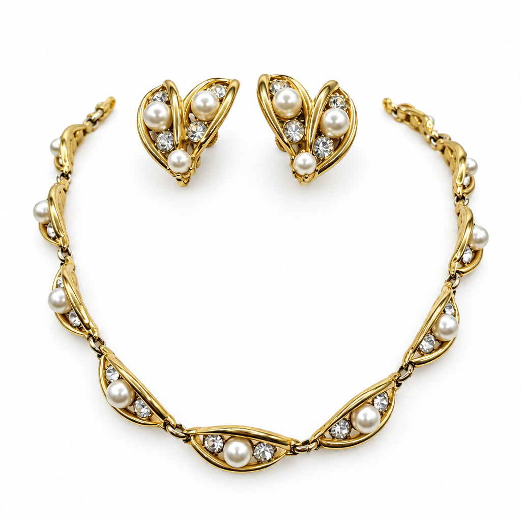 Bogoff Faux Pearls Necklace And Screw Back Earrings Set