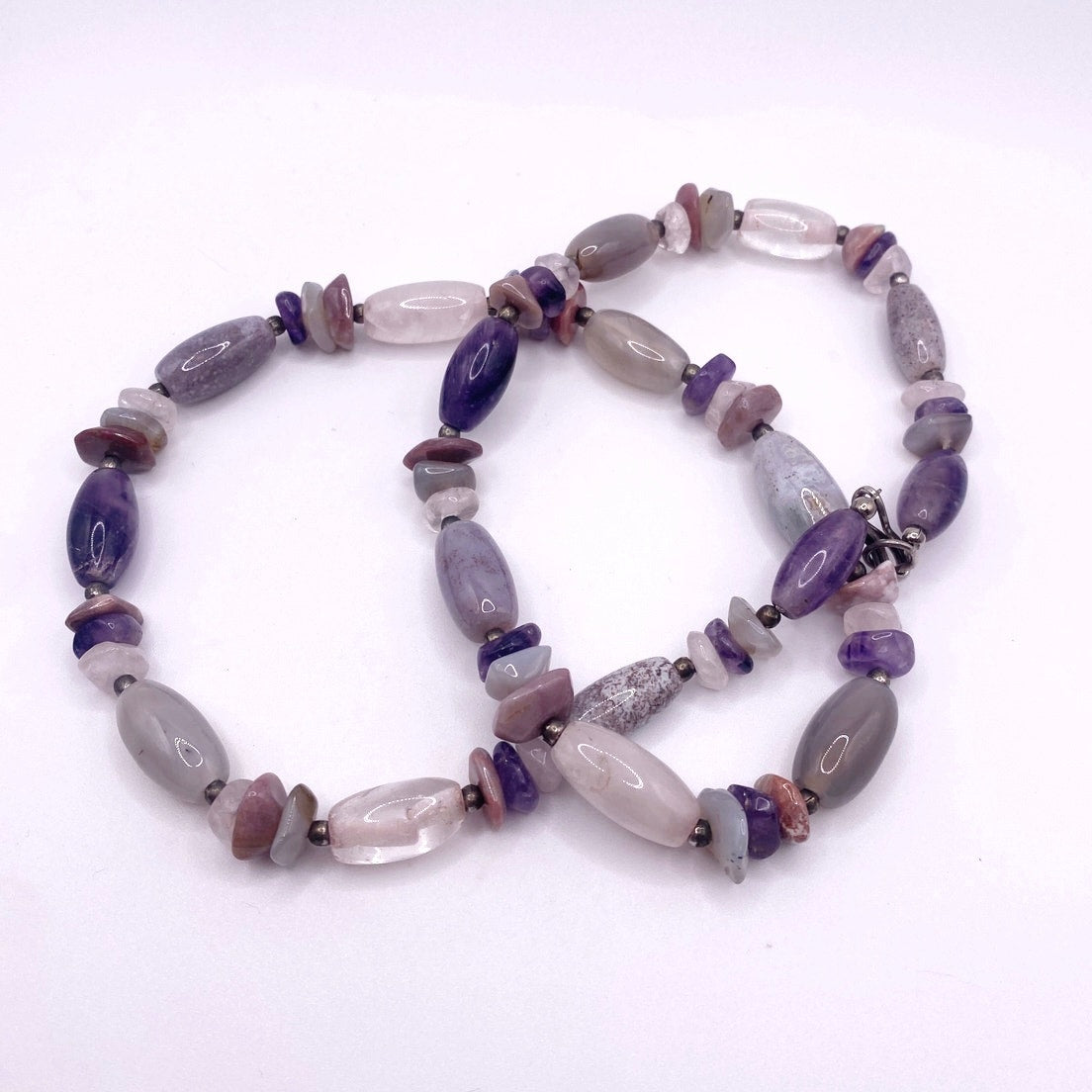 Vintage Handmade Amethyst and Mixed Gemstones Necklace Beautiful Polished