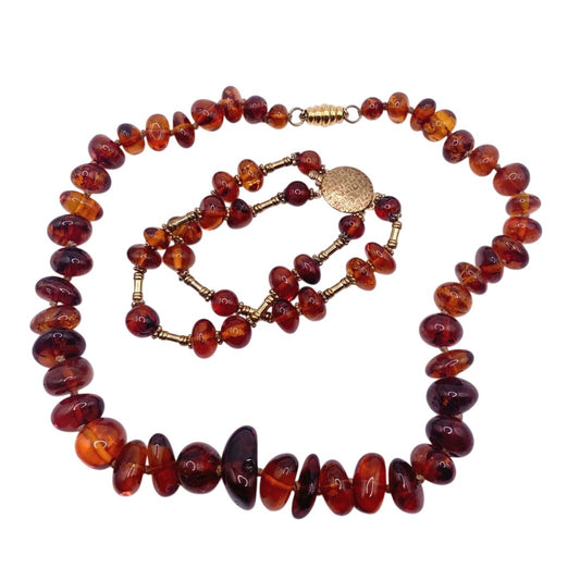 Vintage Cognac Amber Set Necklace And Bracelet