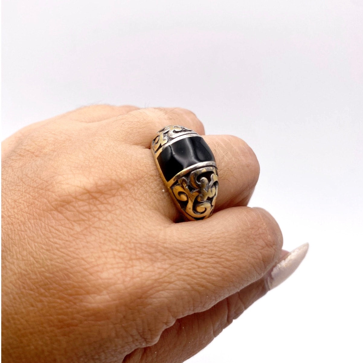 Brighton Sterling Silver And Black Onyx Ring 9”