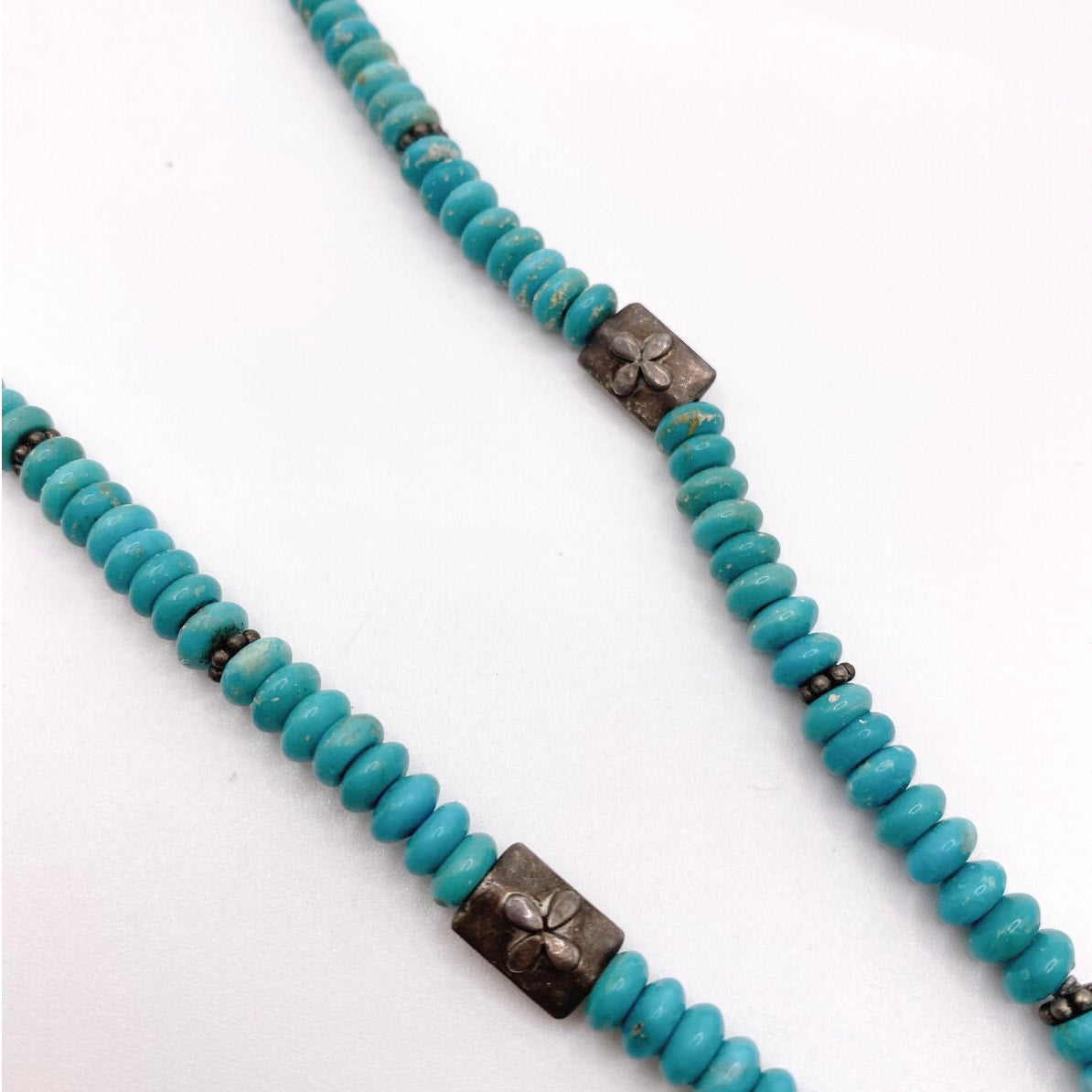 Vntg Turquoise and Sterling Silver Necklace 17” with Faceted Quartz Bead Pendant