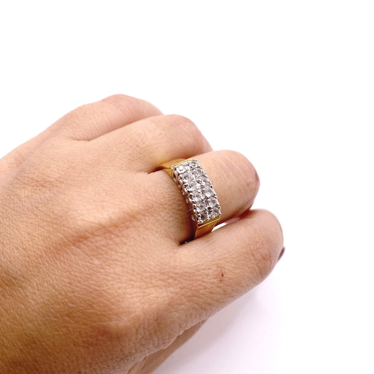 Two Tone Vintage Ring Band Gold Electroplated and CZ Crystal 7.5”