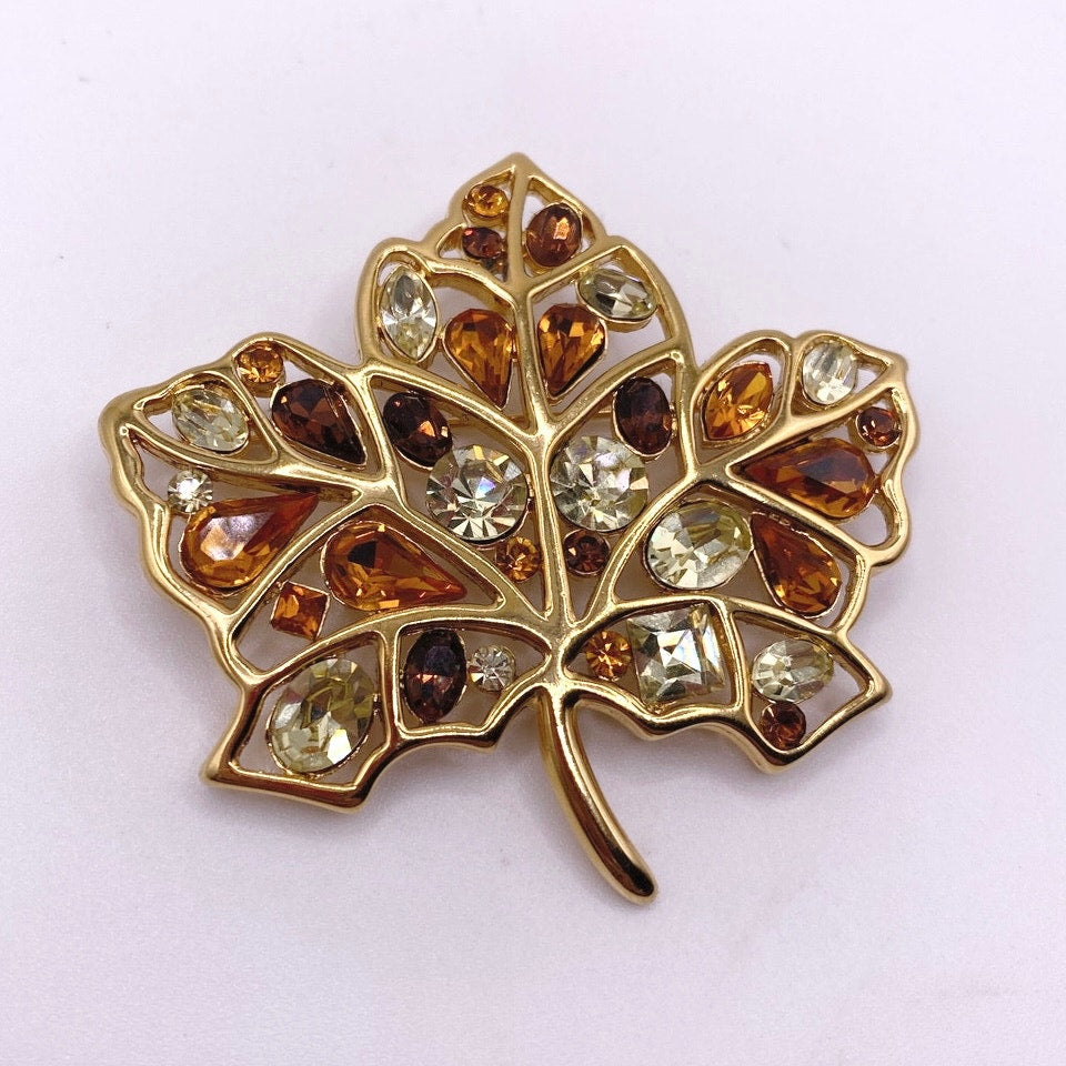 Nolan Miller Vintage Rhinestones Leaf Brooch