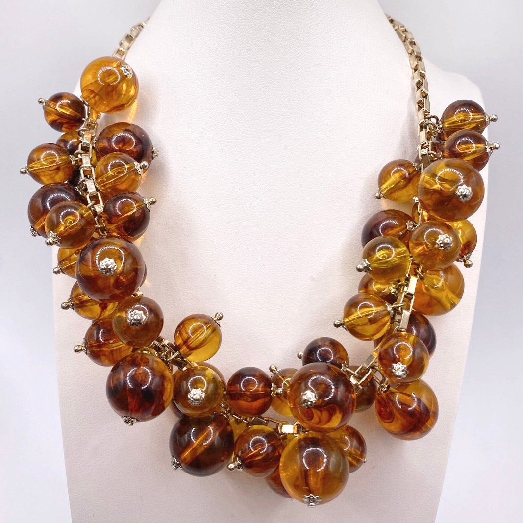 Ann Taylor Vintage Amber Lucite Beads Cha Cha Necklace 17”