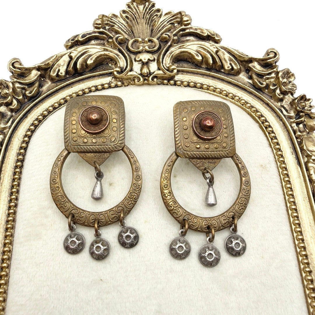 Marjorie Baer Signed Artist Earrings Brass and Copper