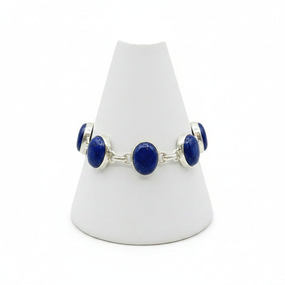 Sterling Silver and Lapis Lazuli Cabochons Bracelet Adjustable 7.5