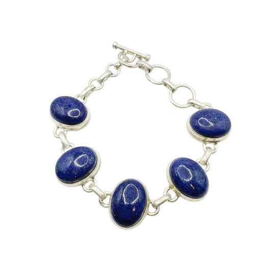 Sterling Silver and Lapis Lazuli Cabochons Bracelet Adjustable 7.5