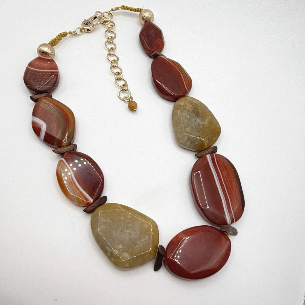 Vintage Chunky Red Agate Gemstone Necklace Adjustable 22”