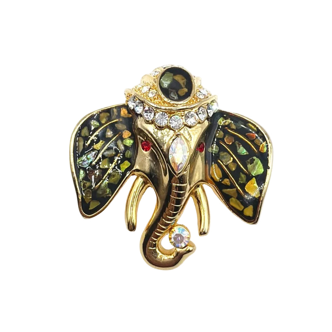 Enamel and Rhinestones Elephant Head Brooch 1.5”