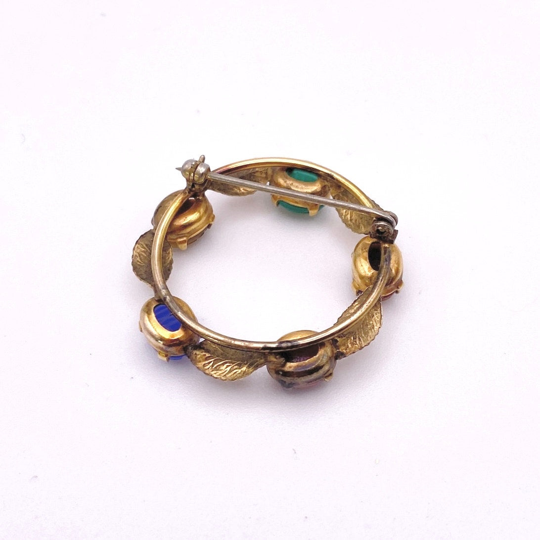 Vintage Gold Plated Filigree Brooch Egyptian Revival with Gemstones Scarabs