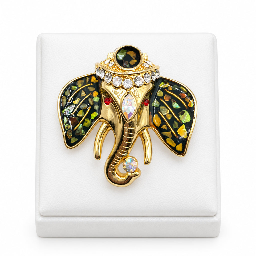 Enamel and Rhinestones Elephant Head Brooch 1.5”