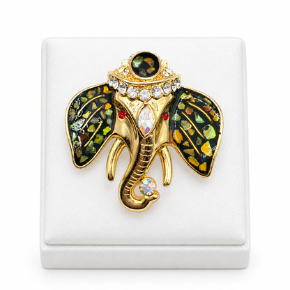 Enamel and Rhinestones Elephant Head Brooch 1.5”