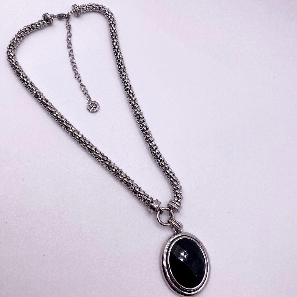 Napier Signed Vintage Necklace 22” Long Black Lucite Pendant