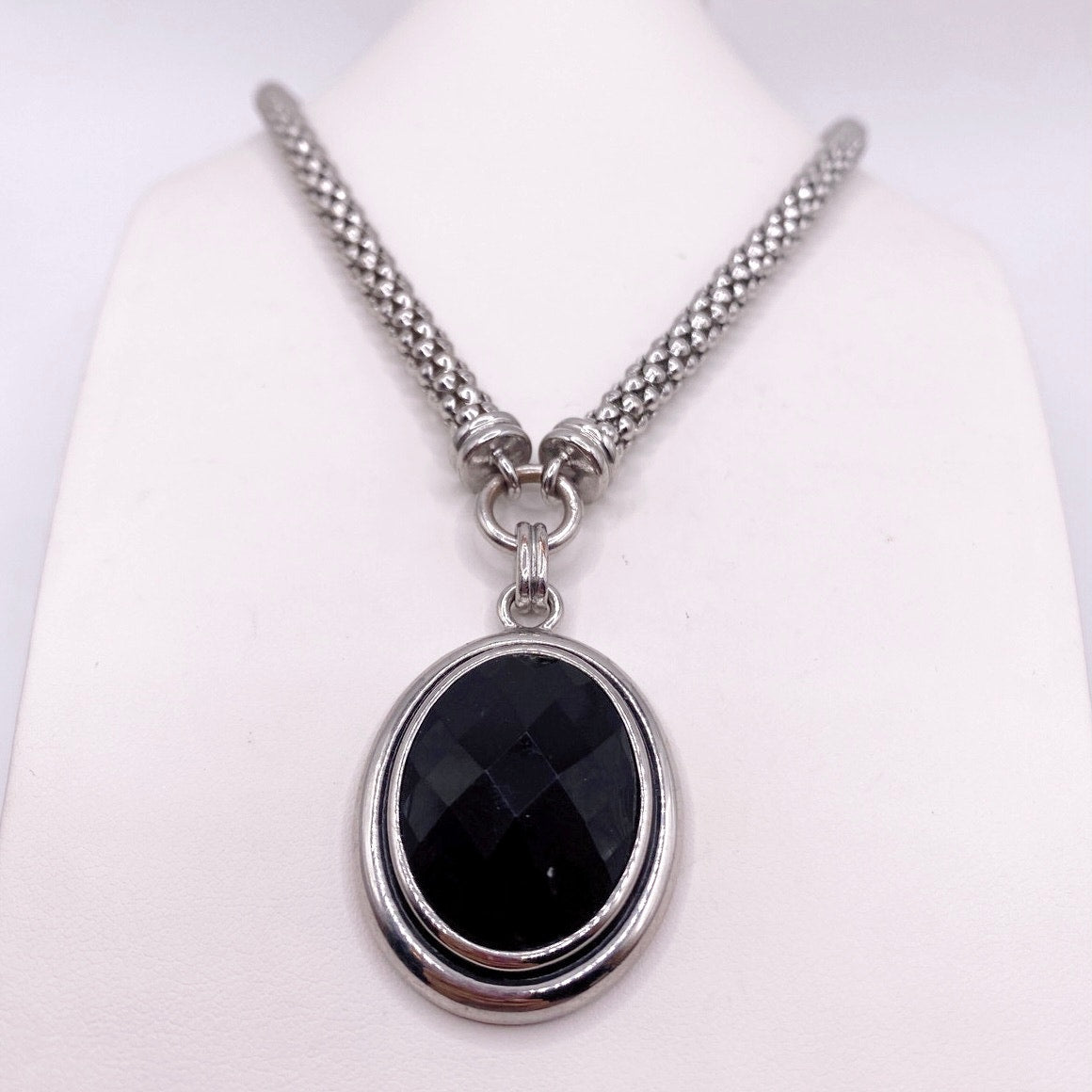 Napier Signed Vintage Necklace 22” Long Black Lucite Pendant