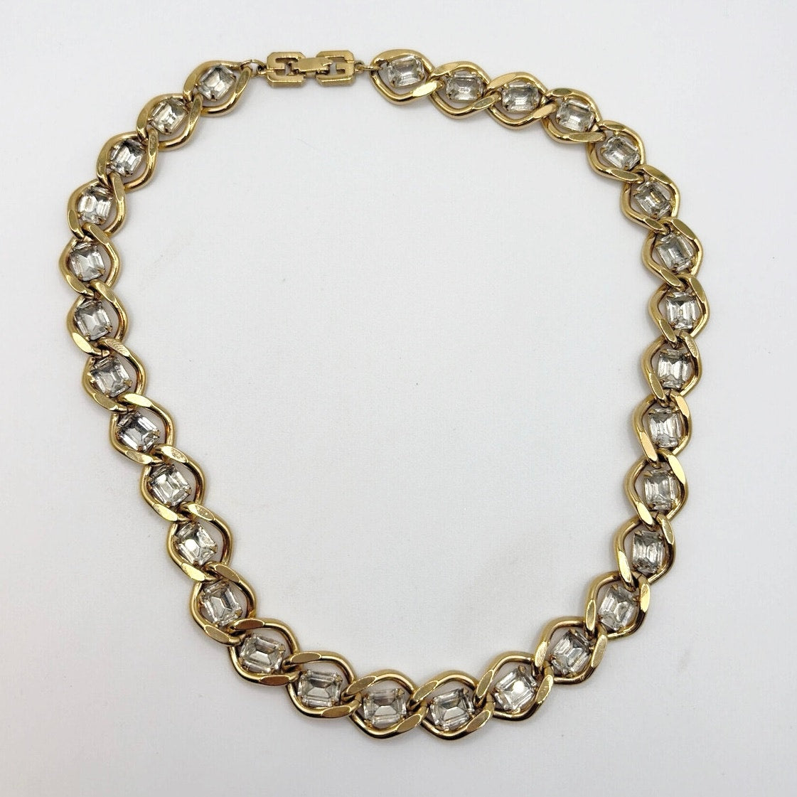 Givenchy Vintage Gold Tone and White Rhinestones Collar Necklace 16"