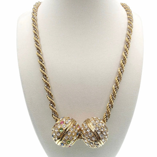 Monet Two Tone Rope Necklace With Chunky Round Rhinestones Charms 22”
