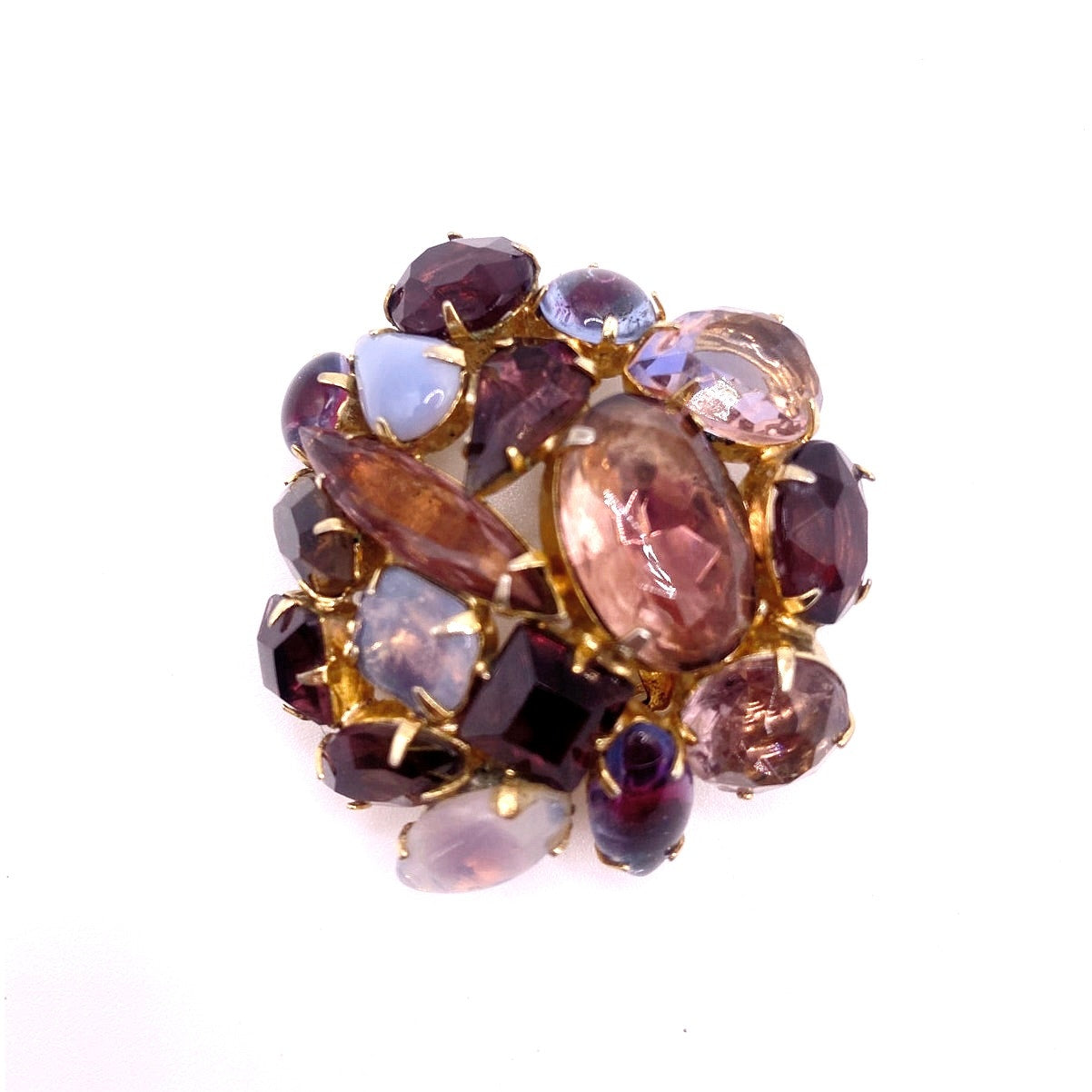 Juliana Unsigned Brooch Purple and Faux Opal Stones Retro Era