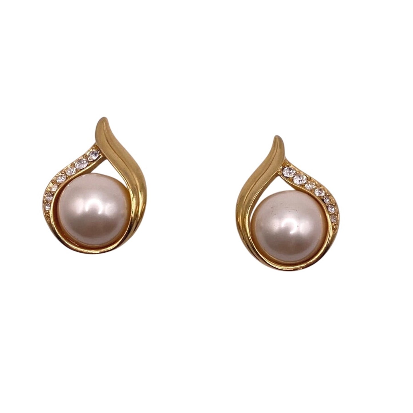 Trifari Clip On Earrings Faux Pearl Gold Tone
