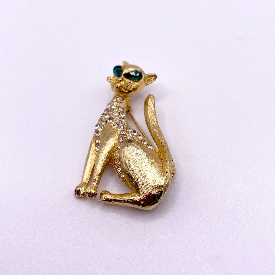 Vintage Gold Tone Cat Pin Brooch