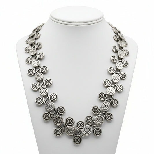 Silver Tone Vintage Arabic Art Metal Adjustable Necklace 22”