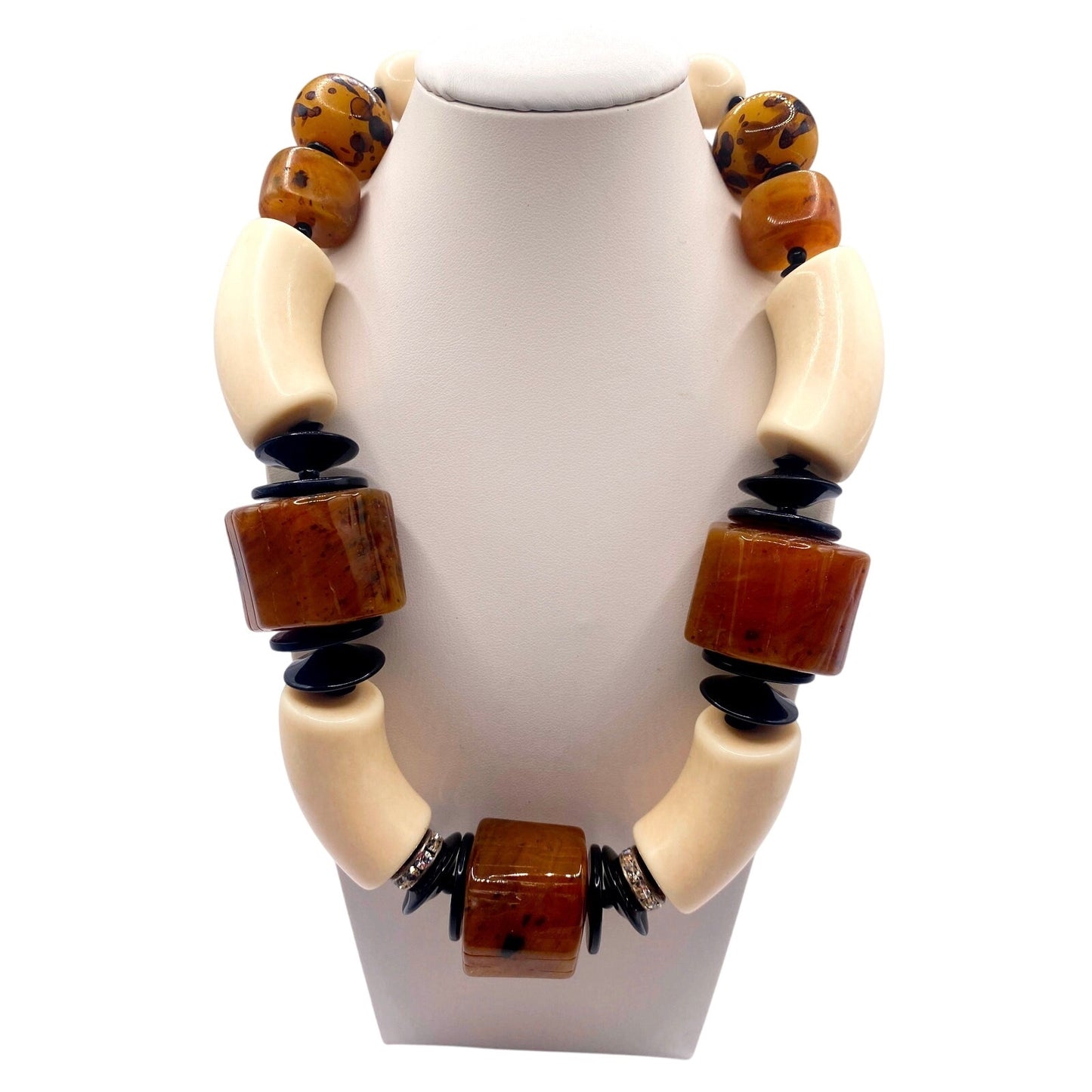 VNTG Chunky Carnelian Amber and Vegetable Ivory Necklace 16”
