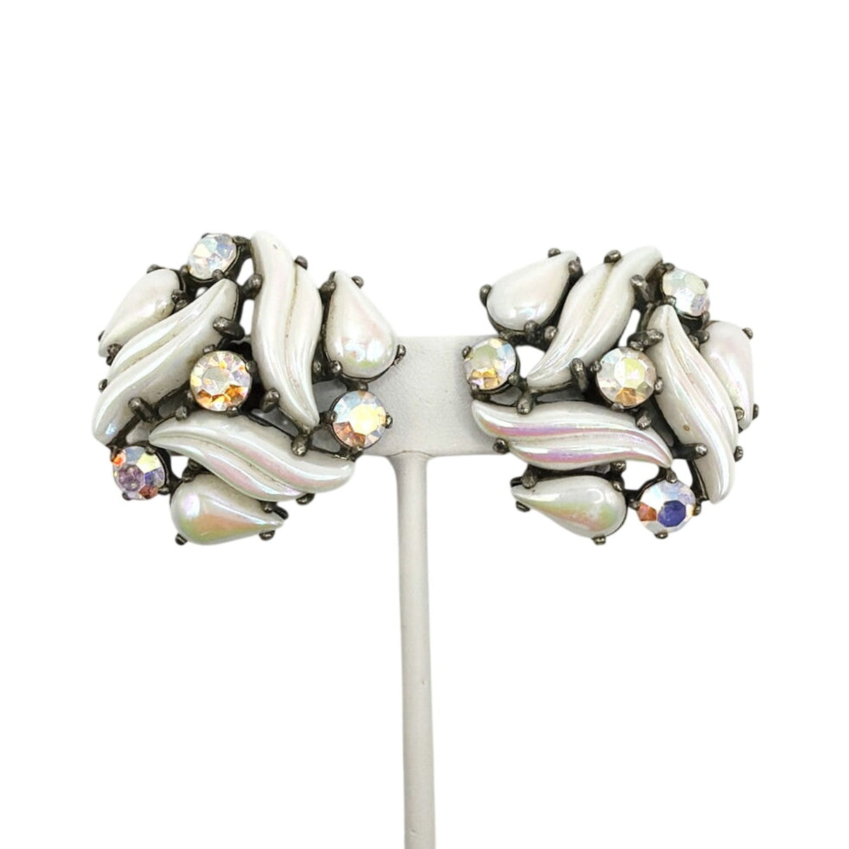 Elsa Schiaparelli AB White Molded Glass Earrings and Brooch Set