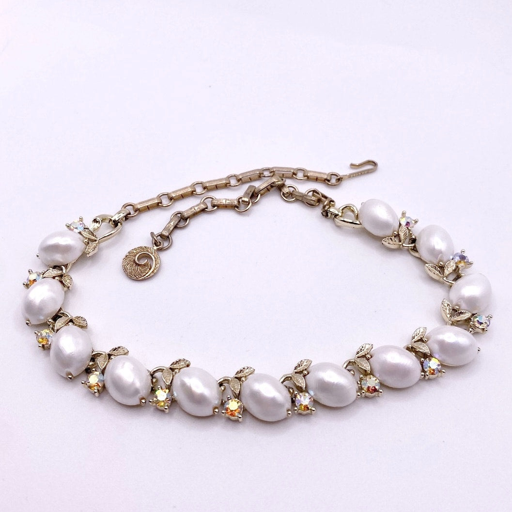 Lisner Vintage Necklace Choker Faux Pearls and AB Rhinestones