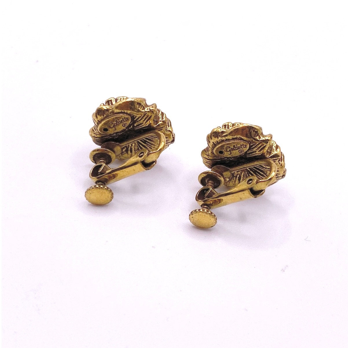 Goldette Vintage Small Gold Tone Clip on Earrings Rhinestones Rose