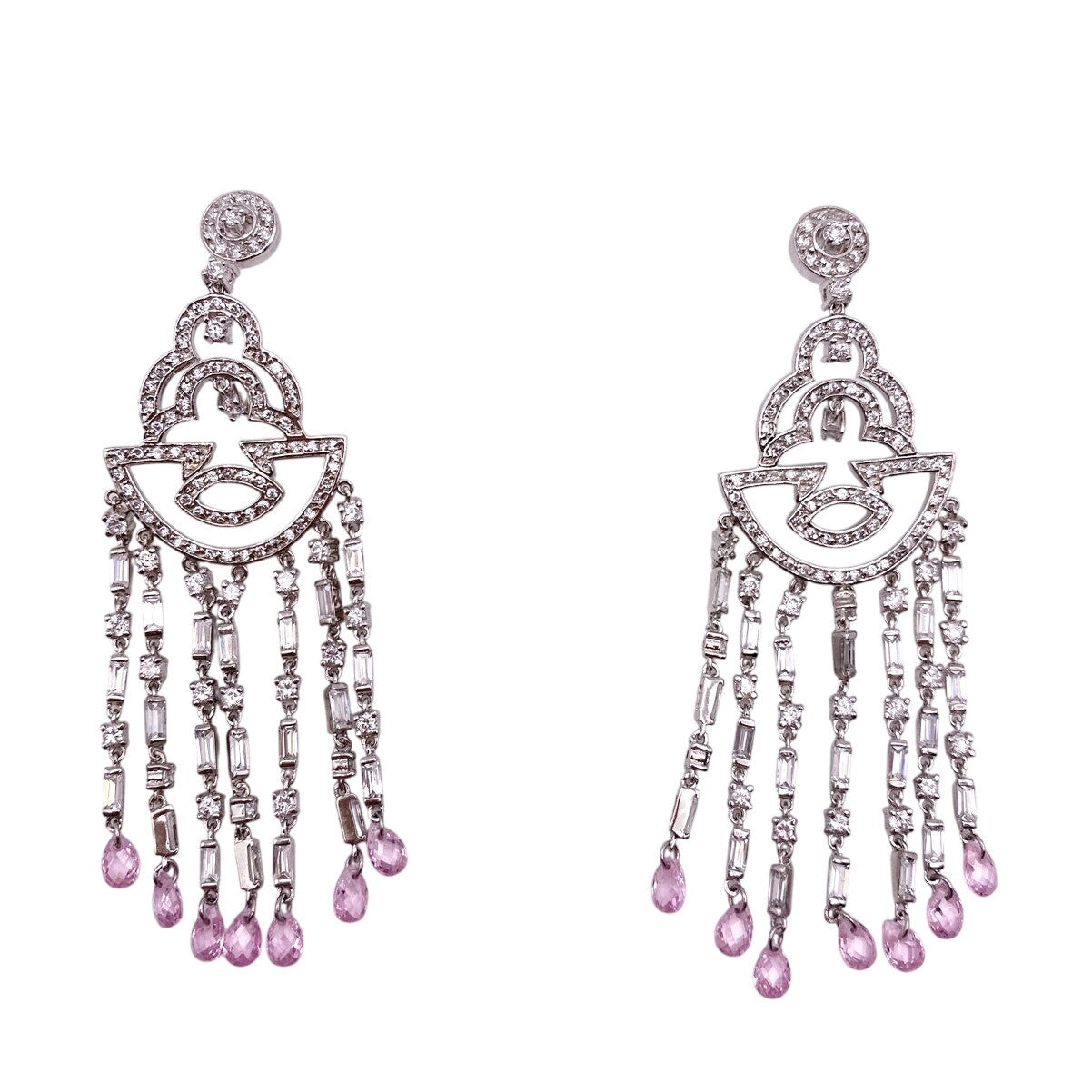 Chandelier Long Dangle Earrings Silver and Rhodium Plated with CZ Crystals