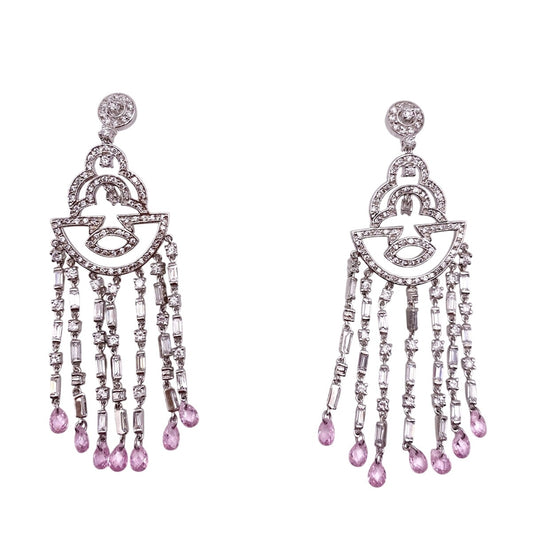 Chandelier Long Dangle Earrings Silver and Rhodium Plated with CZ Crystals