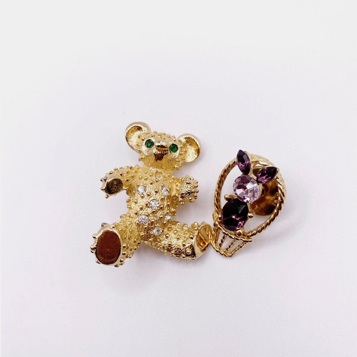 Two Vintage Rhinestones Brooches Bear and Bunny Gold Tone
