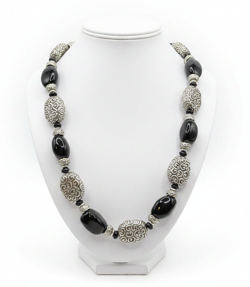Brighton Vintage Onyx Gemstone Silver Plated Adjustable Necklace 20”