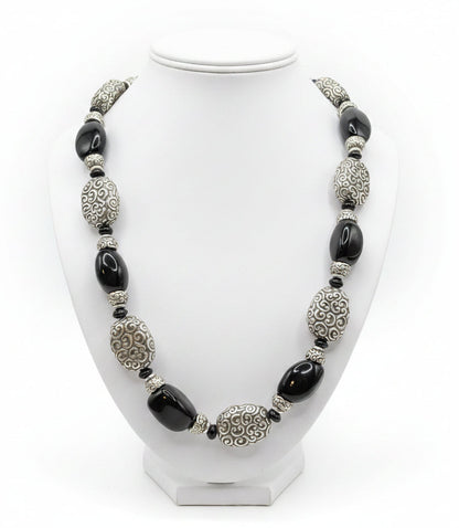 Brighton Vintage Onyx Gemstone Silver Plated Adjustable Necklace 20”