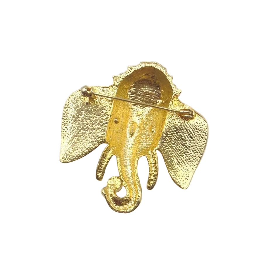 Enamel and Rhinestones Elephant Head Brooch 1.5”