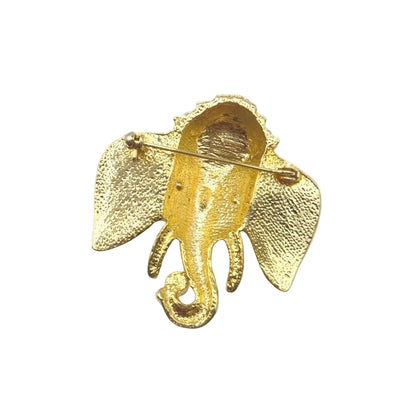Enamel and Rhinestones Elephant Head Brooch 1.5”
