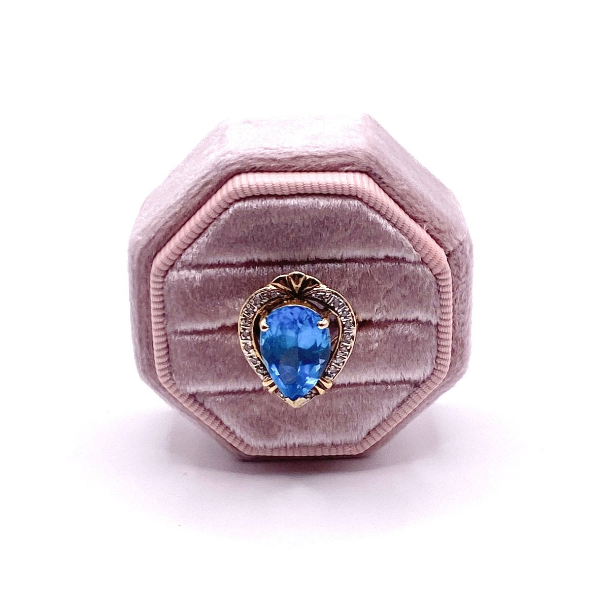 Cocktail Ring 14k Gold Vermeil Sterling Silver With Topaz and Diamonds Size 6.5