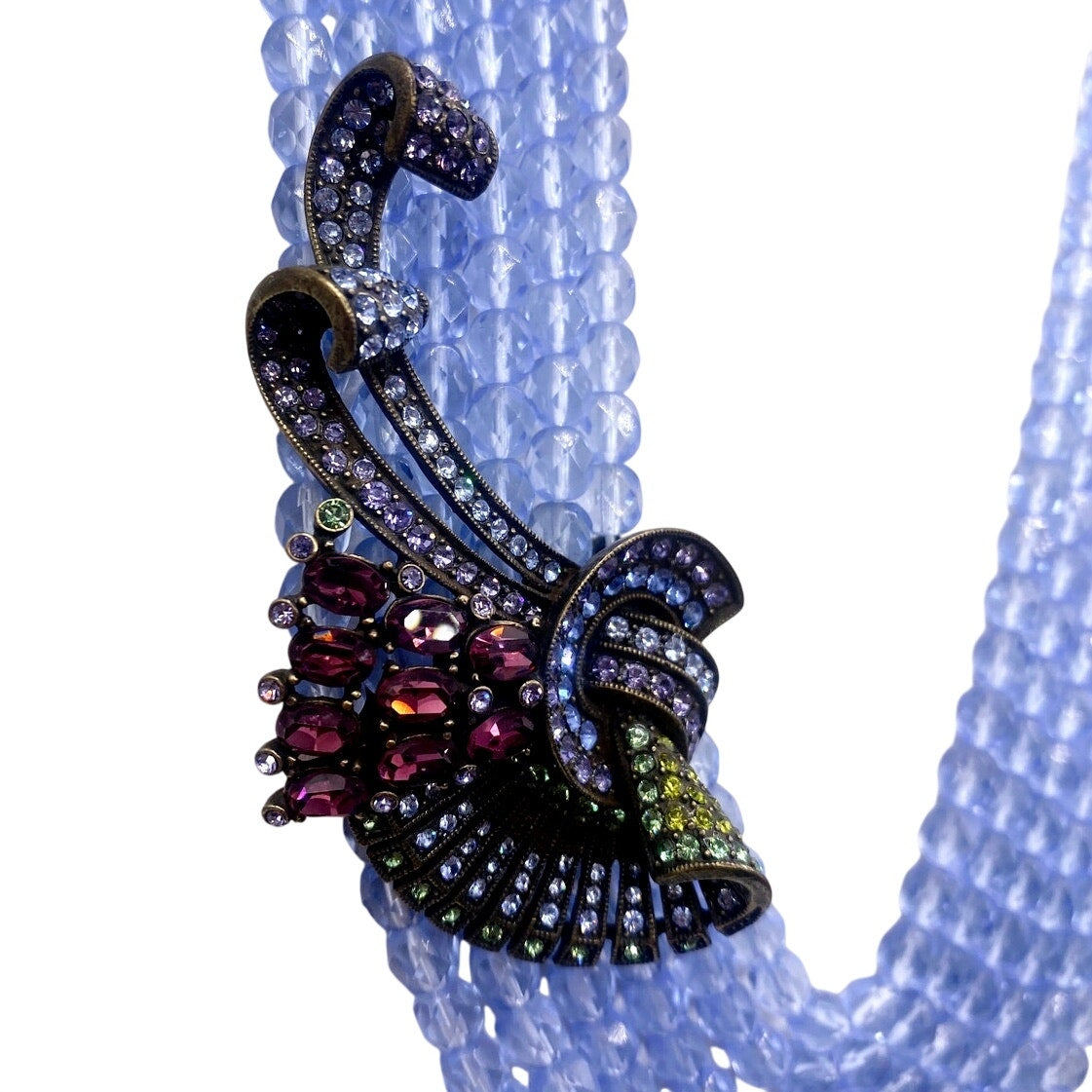 Heidi Daus Signed Sapphire Blue Glass Vintage Multistrand Necklace 16”