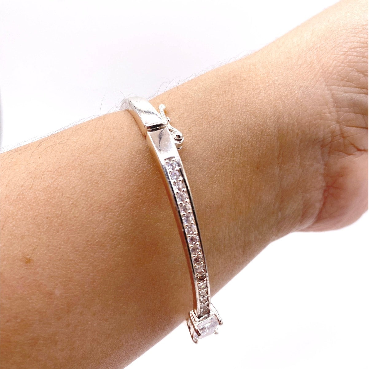 Ralph Lauren Signed Silver Tone Vintage Bangle Bracelet with Cubic Zirconia