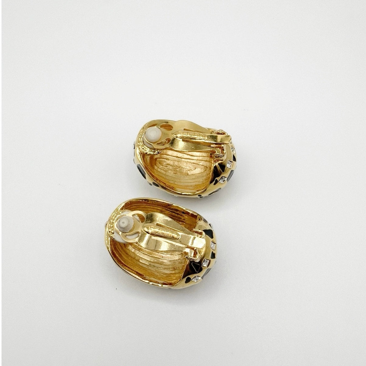 St John’s Black Enamel and Rhinestones Statement Clip On Earrings