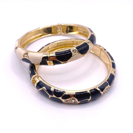 Two JTF Bangle Bracelets Black and White Enamel