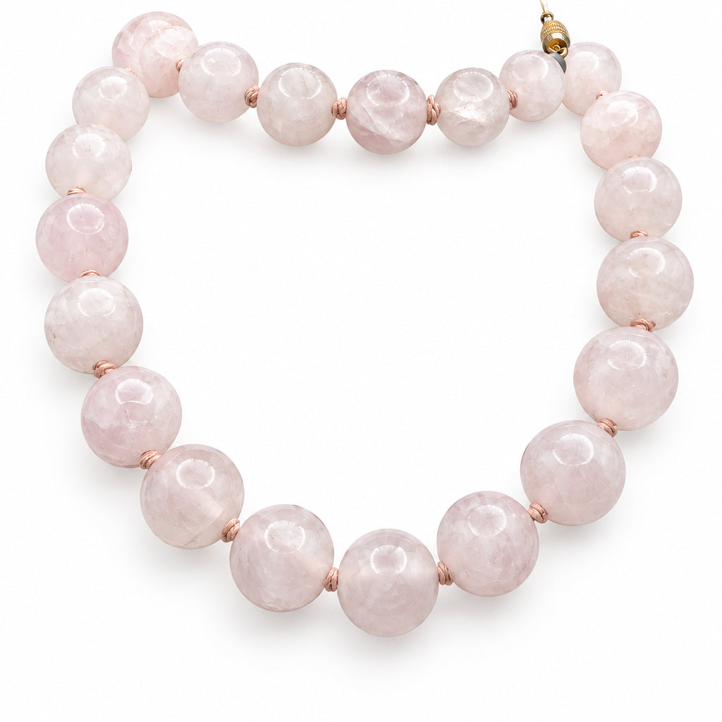 Rose Quartz 12mm Beads Large Necklace 24” Long