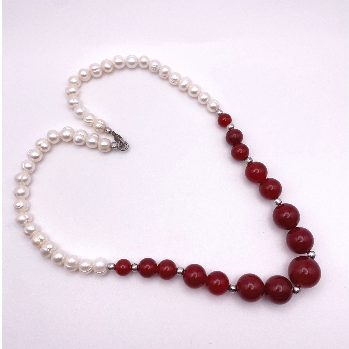 Graduated Carnelian and Freshwater Pearls Vintage Necklace 20”