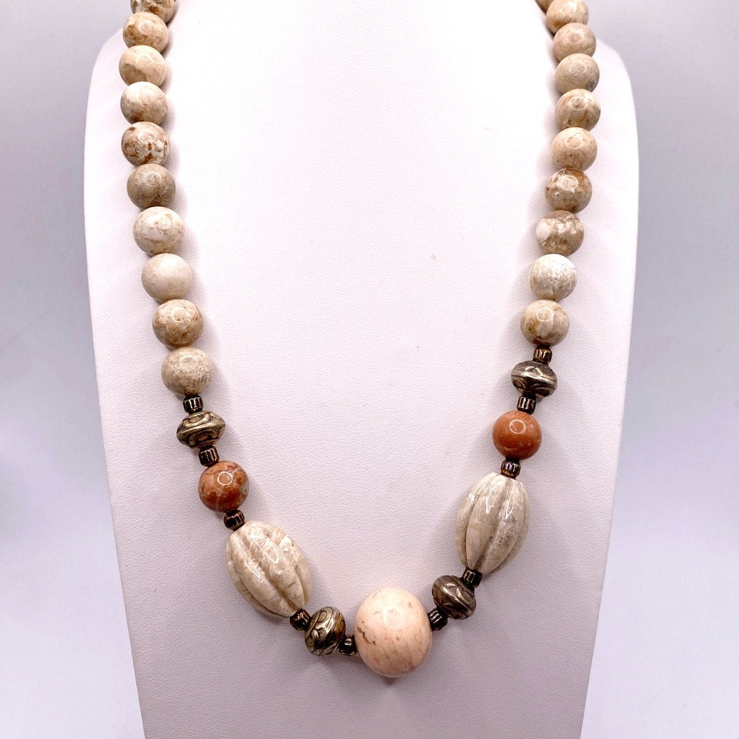 Vintage Gemstones Cream and Pink Jasper 17”