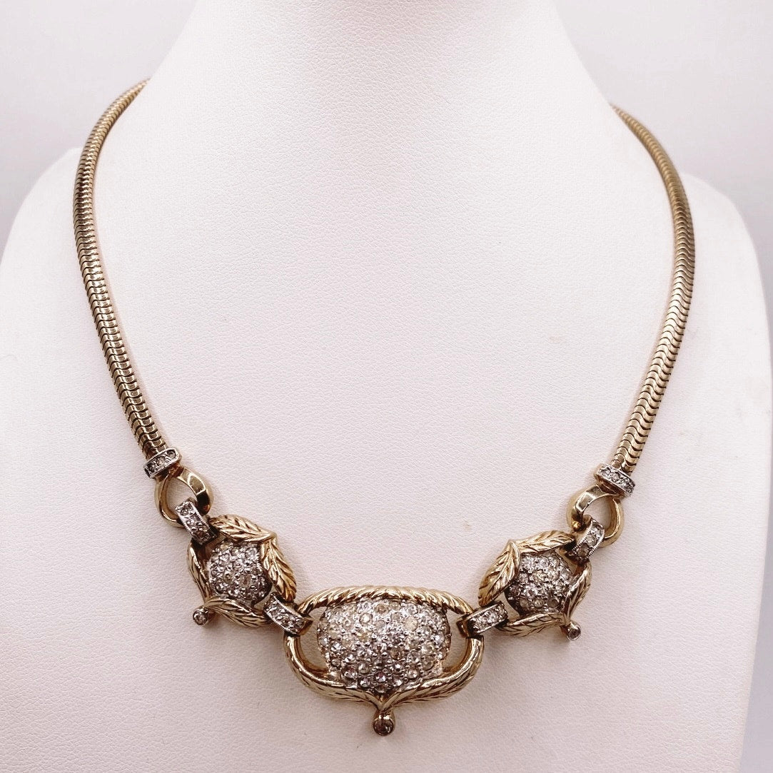 Vintage Jomaz Laurel Designs White Rhinestones Accented  Necklace