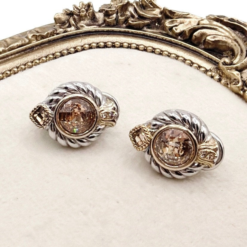 Retro Silver Tone Cubic Zirconia Citrine Stones