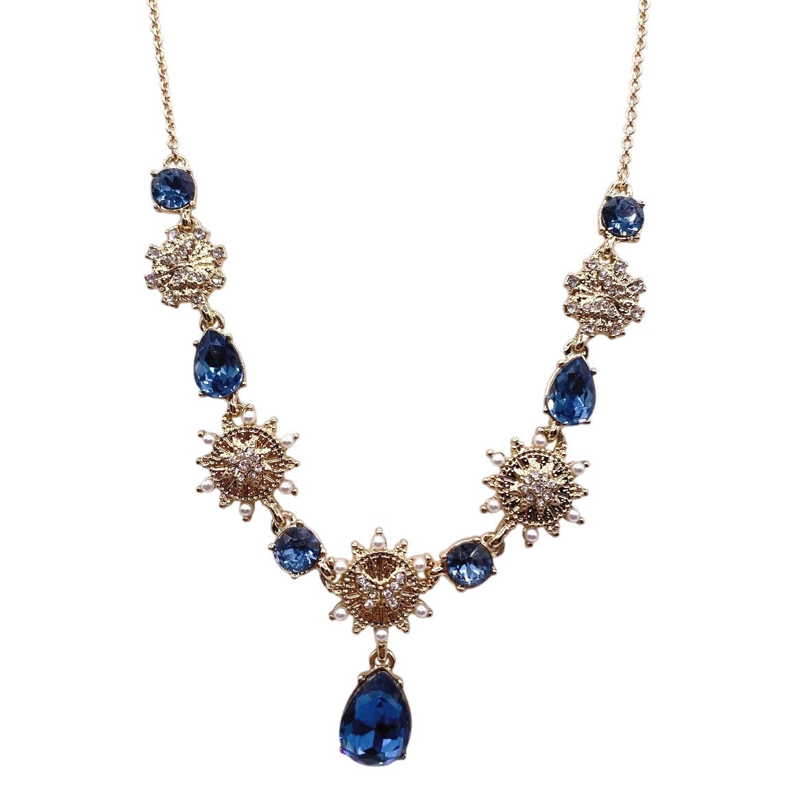 Marchesa Signed Blue Rhinestones Collar Necklace Adjustable 20"