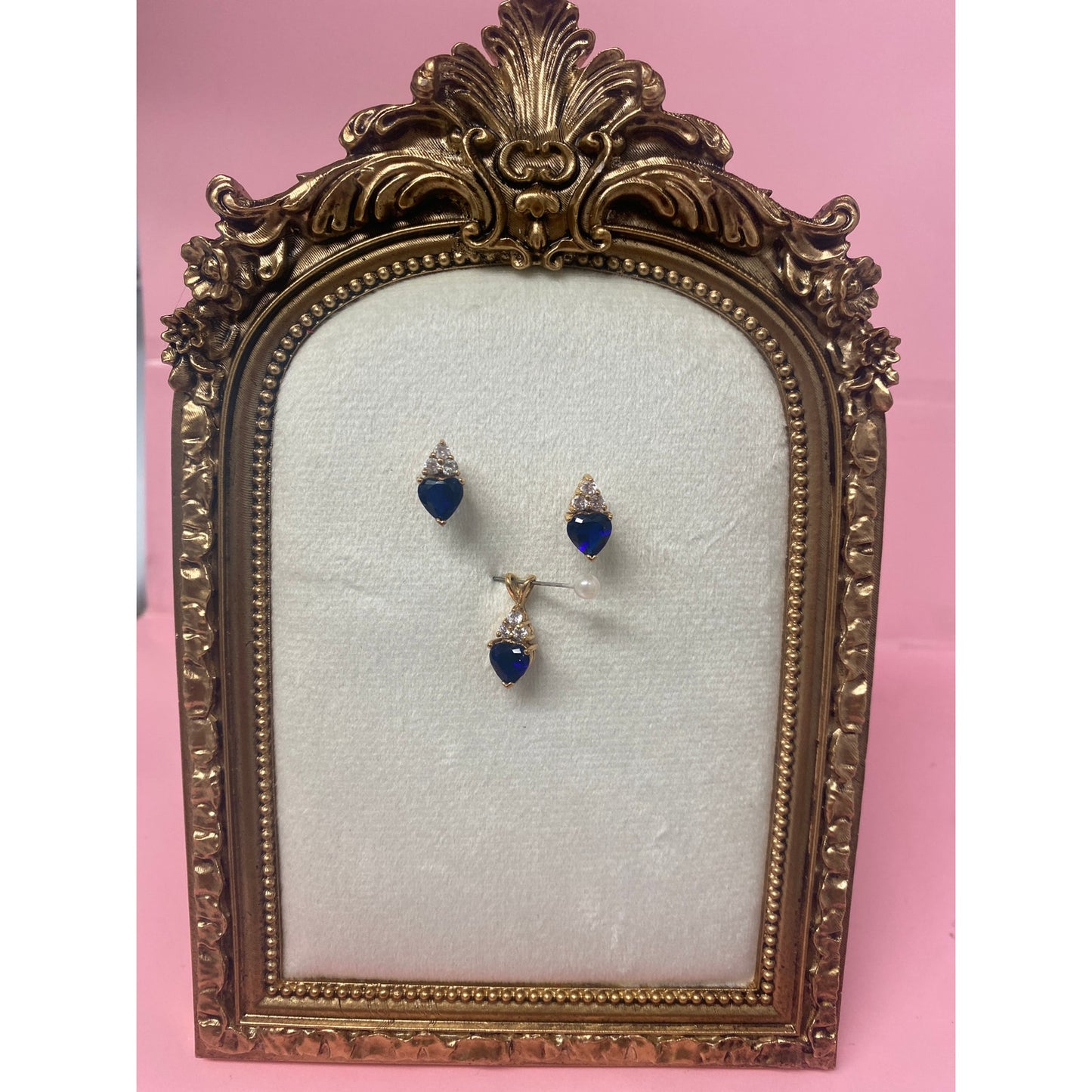 Heart Blue Zirconia Studs and Pendant