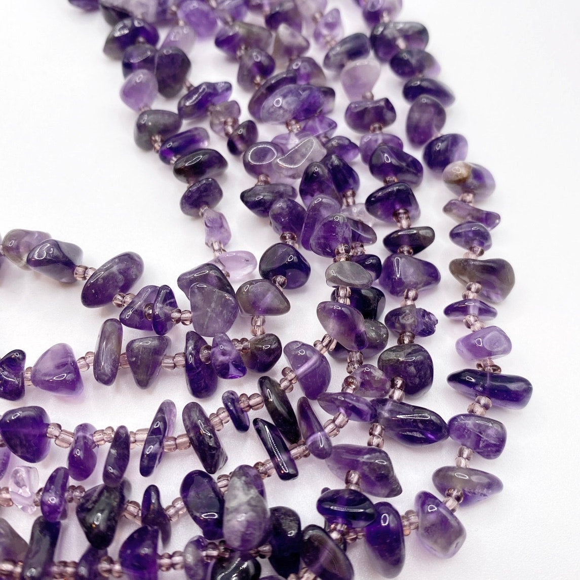 Vintage Multi Strand Amethyst Crystal Stone Necklace  18"